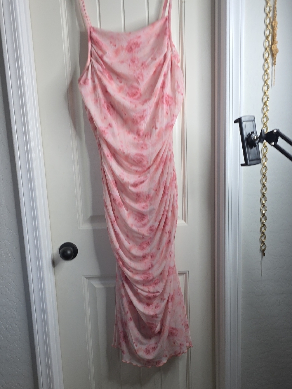 SHEIN Pink Floral Draped Cowl Maxi Slip Dress